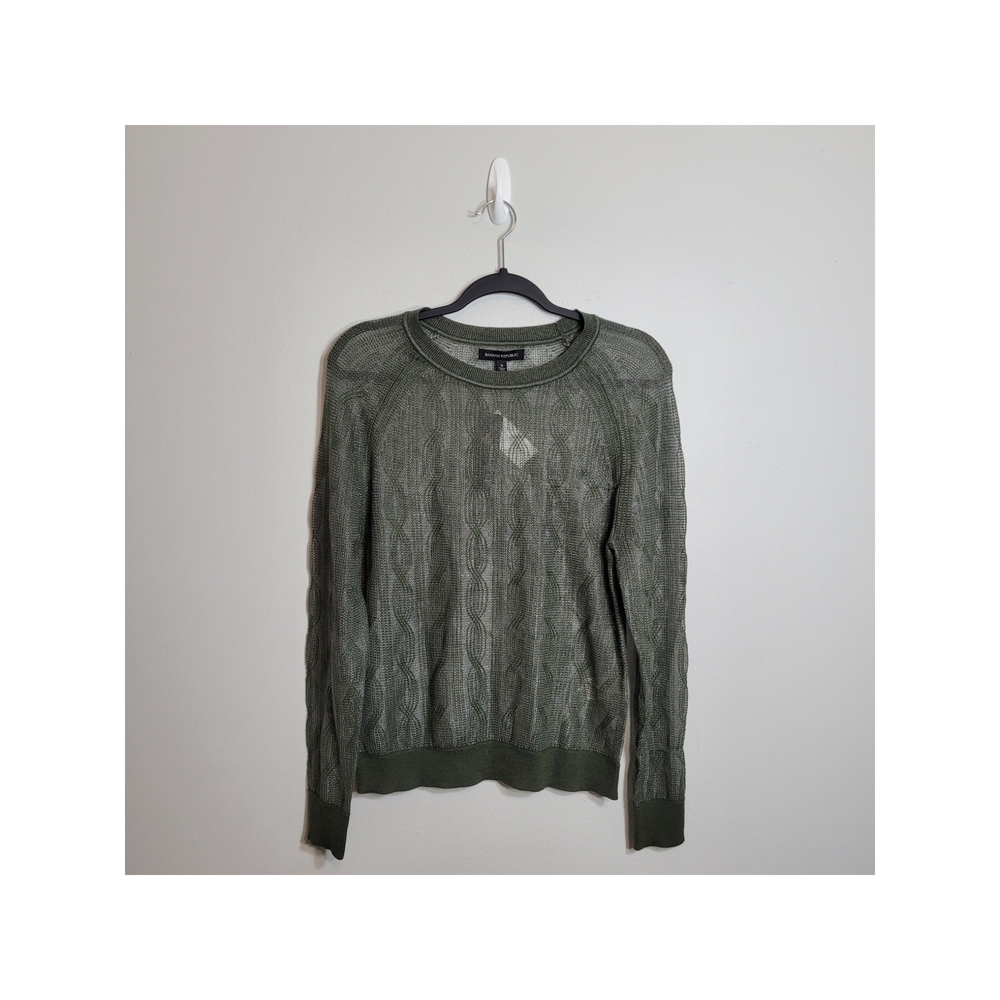 Banana Republic Green Crew Neck Lightweight Long Sleeve Sheer Sweater Nwt S